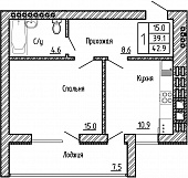 1-комнатная квартира №60, 42,9 кв. м, на ул Генерала Бакланова, 1, 3 подъезд 4 этаж, 3 подъезд южная сторона