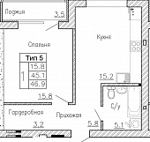 1-комнатную квартиру №33, 46,9 кв. м, на ул Генерала Круковского, 4, четвертый этаж